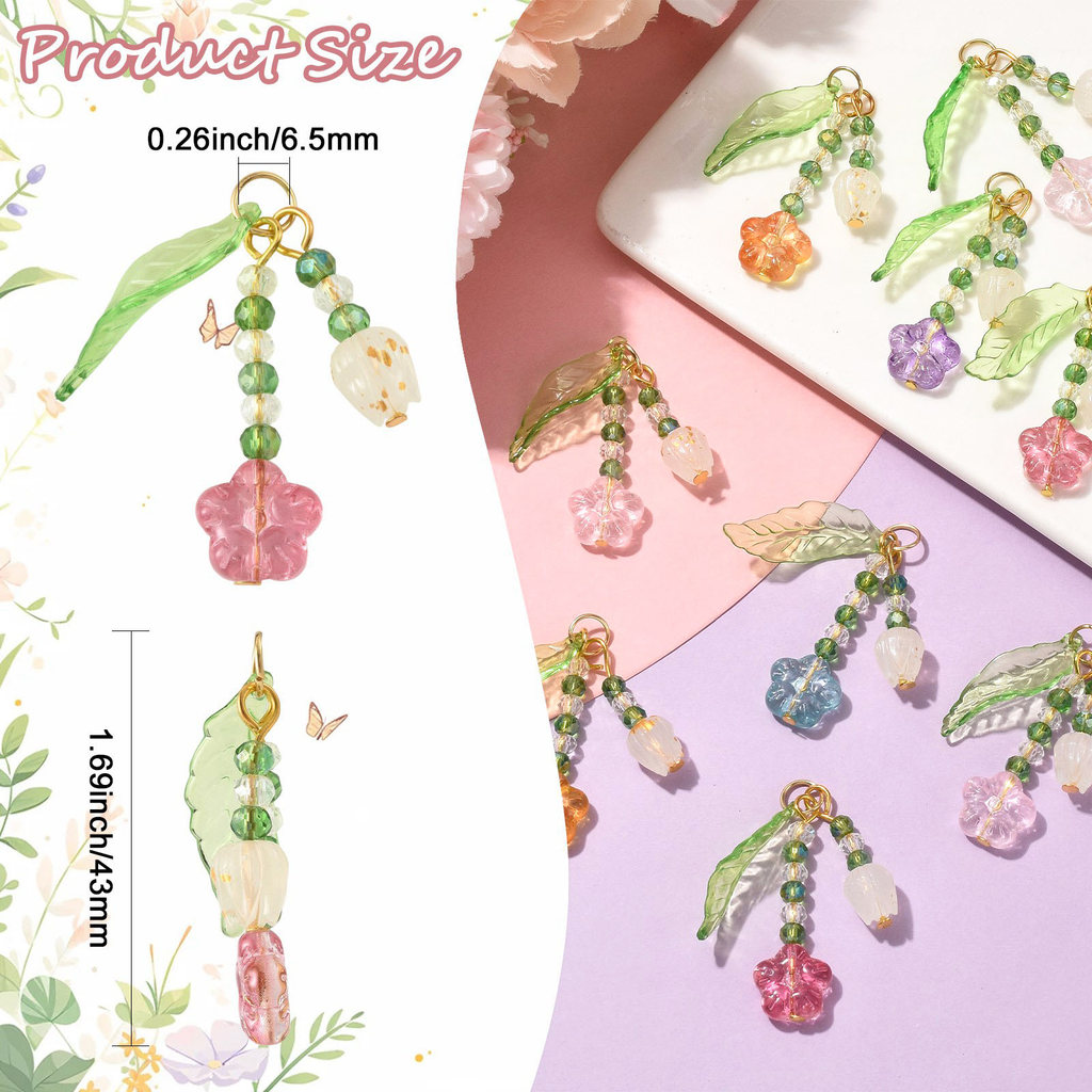 20pcs Handmade Lampwork and Acrylic Flower Pendants
